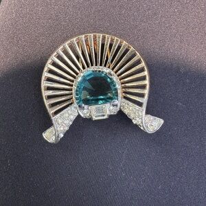 Vintage 50s 60s Marcel Boucher Rhinestone Baguette Silvertone Brooch Pin